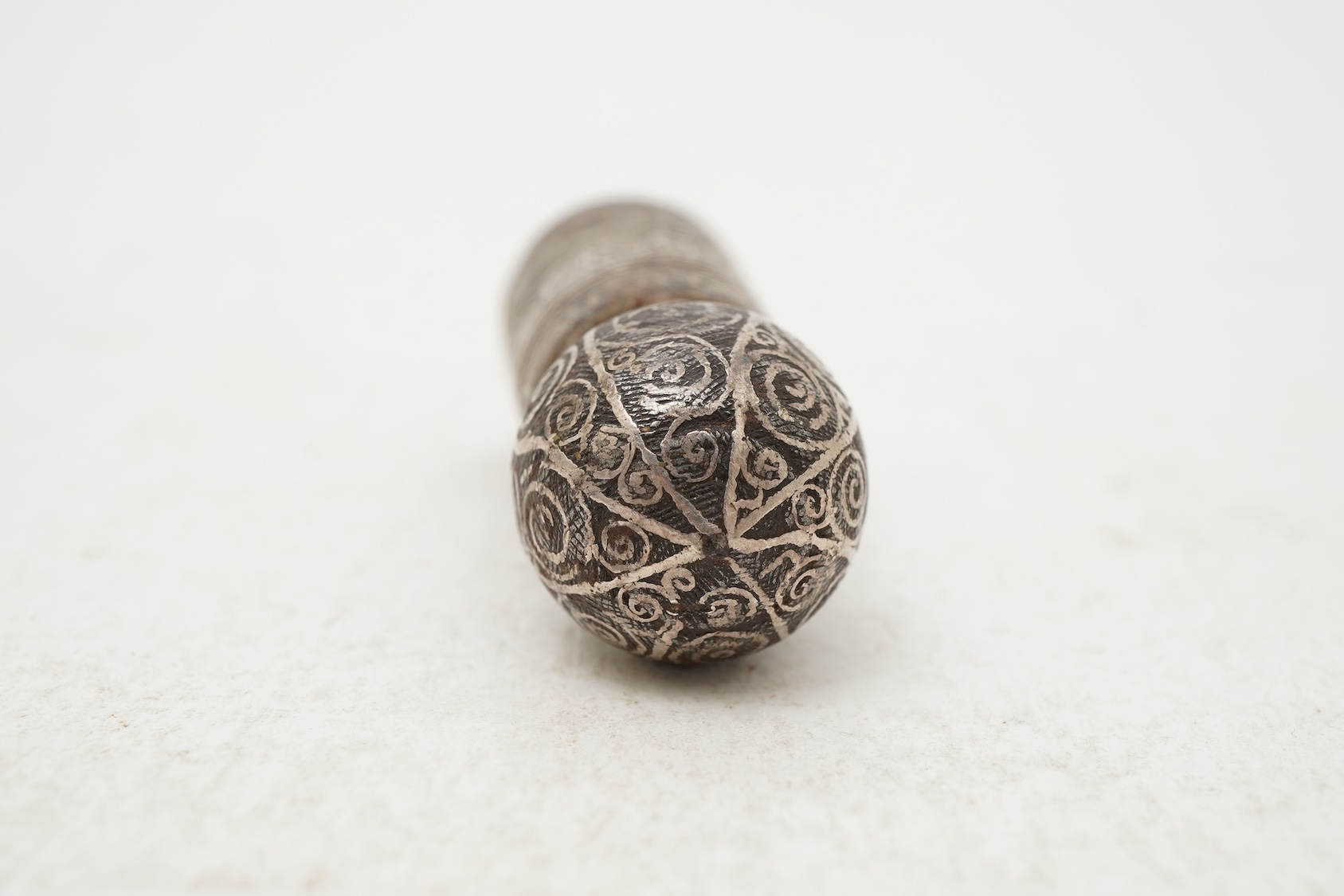 A Sino-Tibetan damascened iron seal or temple stamp, Ming dynasty